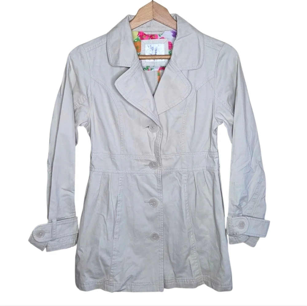 Justice Girls Beige Trench Coat Jacket Size 14 Classic Basic 100% Cotton